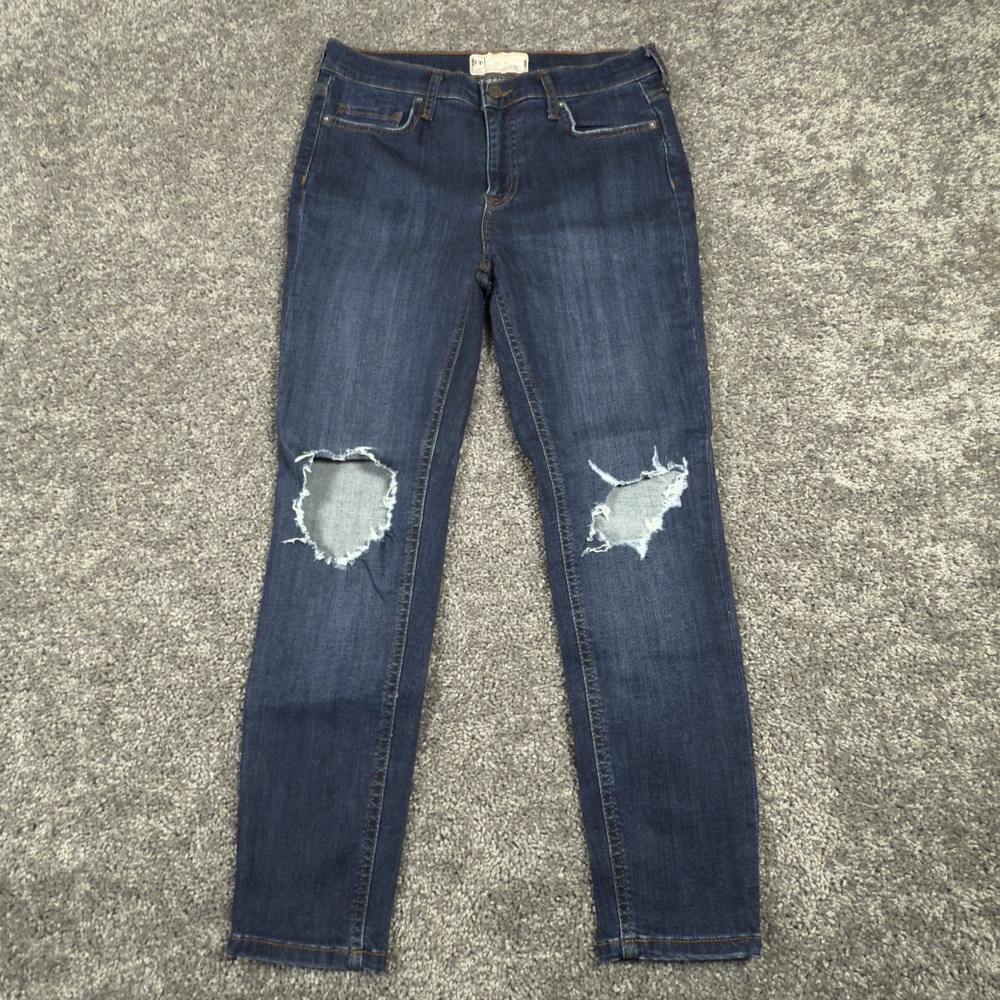 We The Free People Jeans Women's 28 (28x24.5) Blue Distressed Busted Knee Skinny - Picture 2 of 10